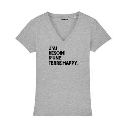 T-shirt col V - J'ai besoin d'une terre happy - Femme - 2