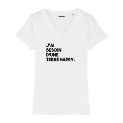 T-shirt col V - J'ai besoin d'une terre happy - Femme - 3
