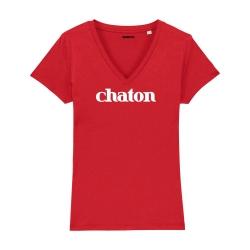T-shirt col V - Chaton - Femme - 2