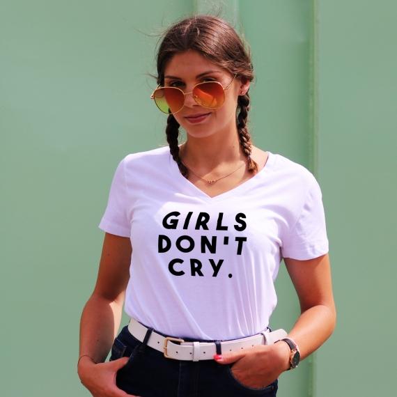 T-shirt col V - Girls don't cry - Femme