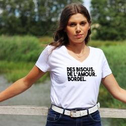 T-shirt col V - Des bisous. De l'amour. Bordel. - Femme - 1