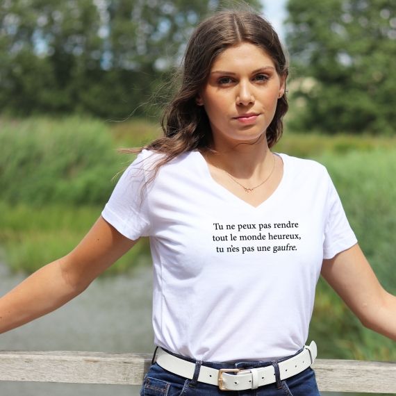T-shirt col V - Tu n'es pas une gaufre - Femme
