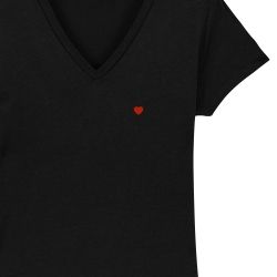 T-shirt Femme col V petit coeur personnalisé - 1