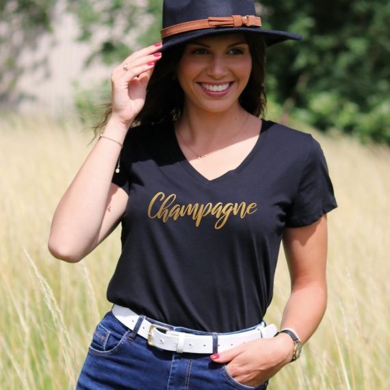 T-shirt Champagne - col V - Femme