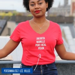 T-shirt Femme col V villes personnalisables - 1