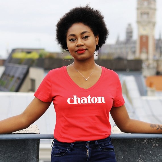 T-shirt col V - Chaton - Femme