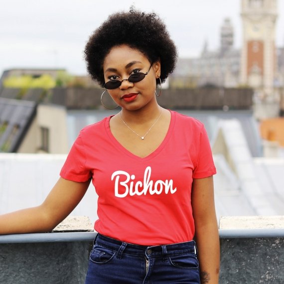 T-shirt col V - Bichon - Femme