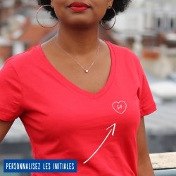 T-shirt Femme col V initiales personnalisées - 1