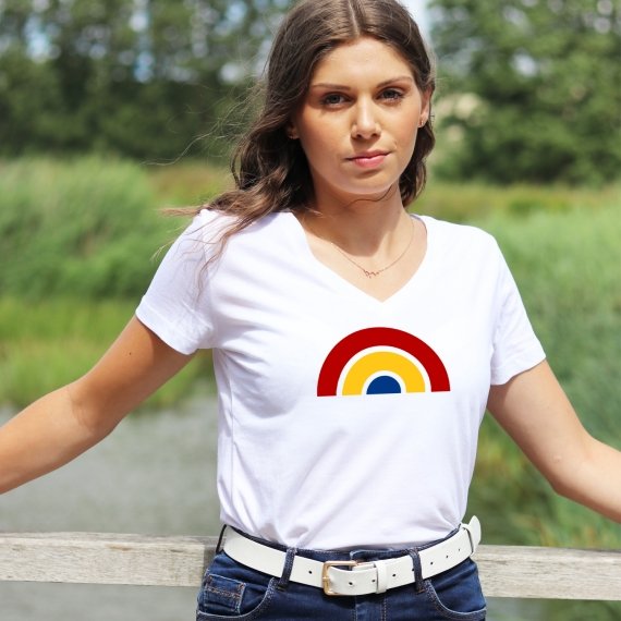 T-shirt col V - Arc-en-ciel - Femme