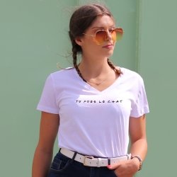 T-shirt col V - Tu pues le chat - Femme - 1