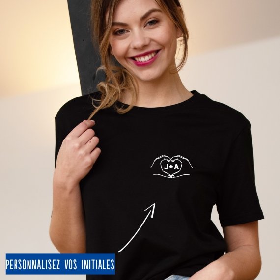 T-shirt Femme coeur + initiales personnalisées - 3