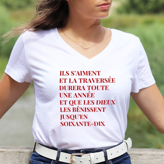 T-shirt col V - 69 année érotique - Femme
