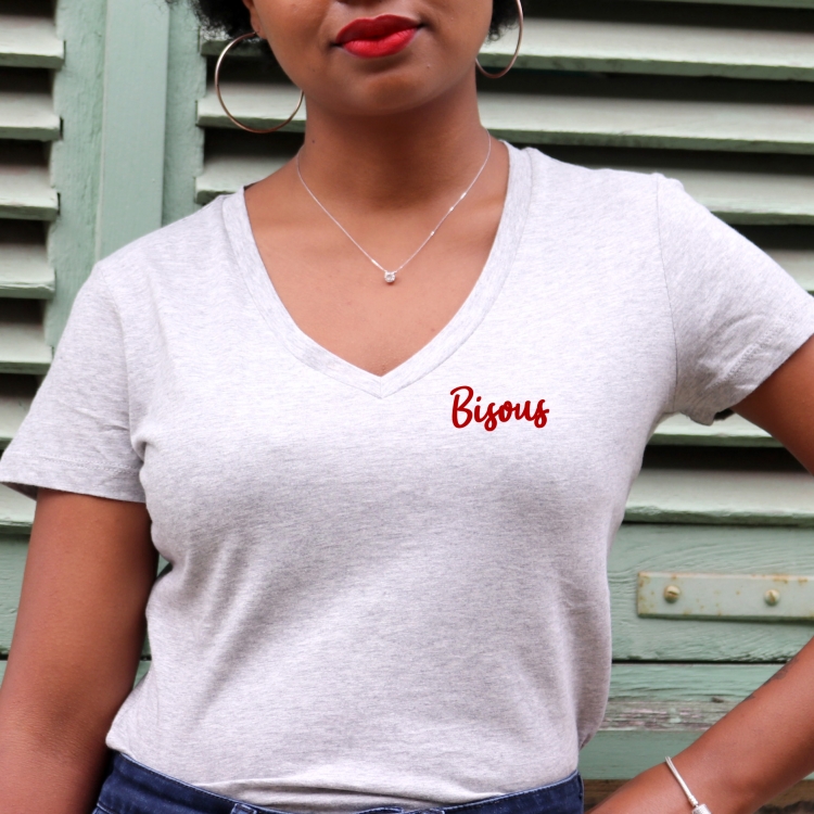 T-shirt col V - Bisous - Femme - 1